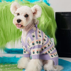 Cozy Up Your Pet with Our Purple Flower Pet Dog Sweater Cardigan