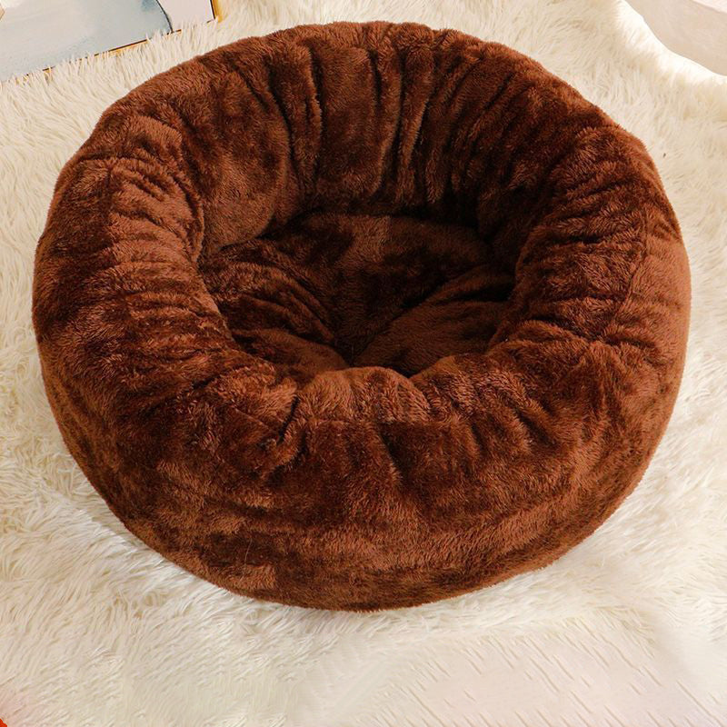 Pet Long Plush Donut Round Pet Bed