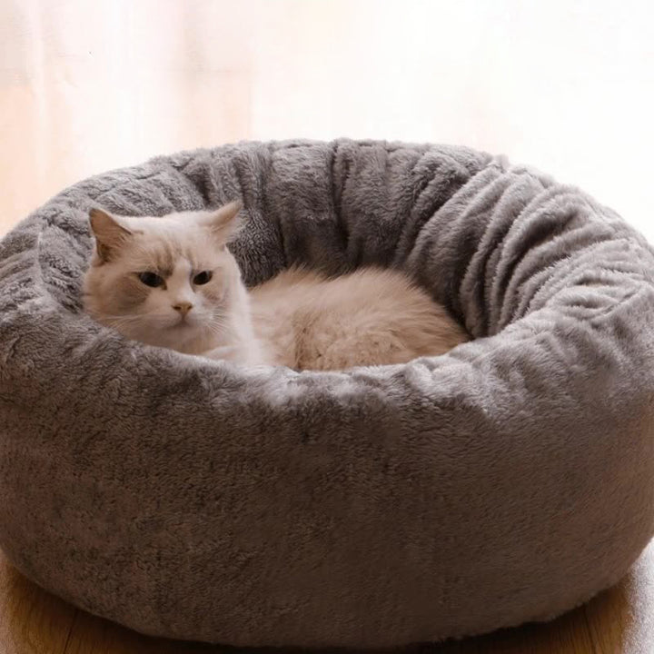 Pet Long Plush Donut Round Pet Bed