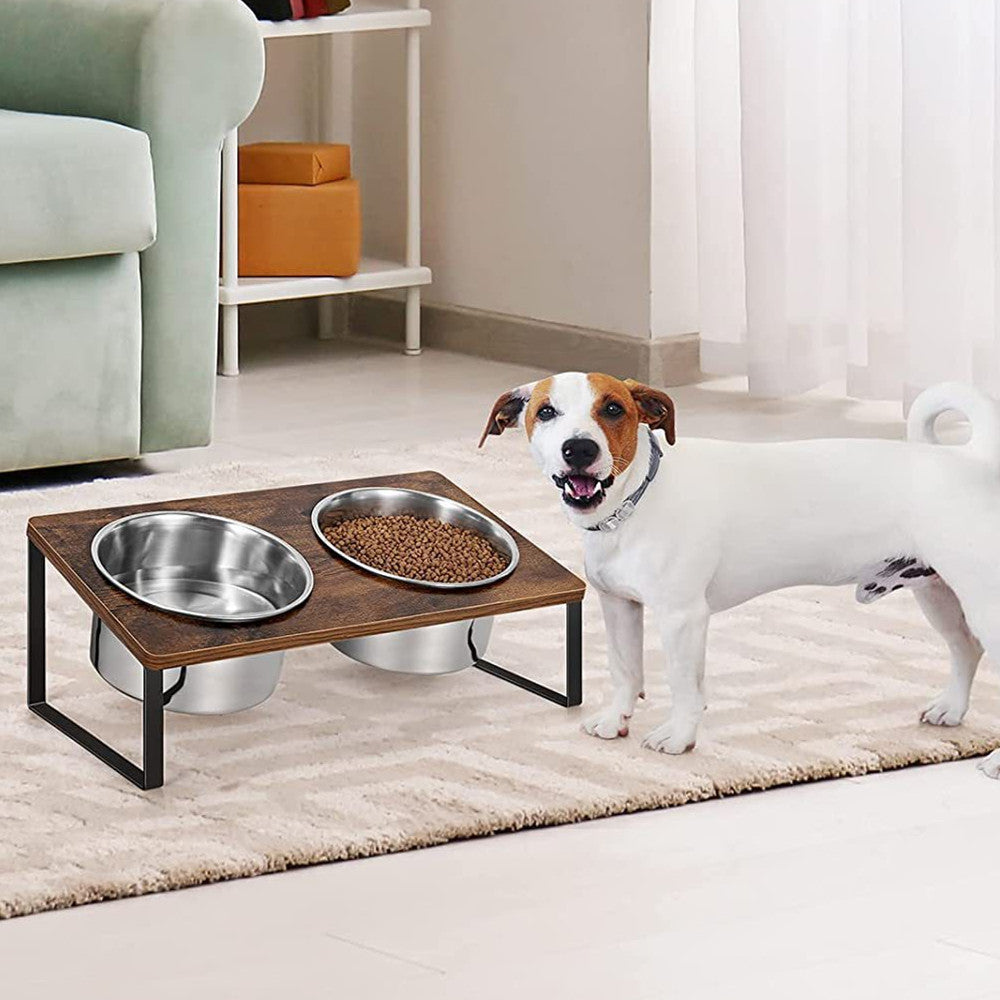 Log Pet Iron Wood Combined Feeding Bowl Rack