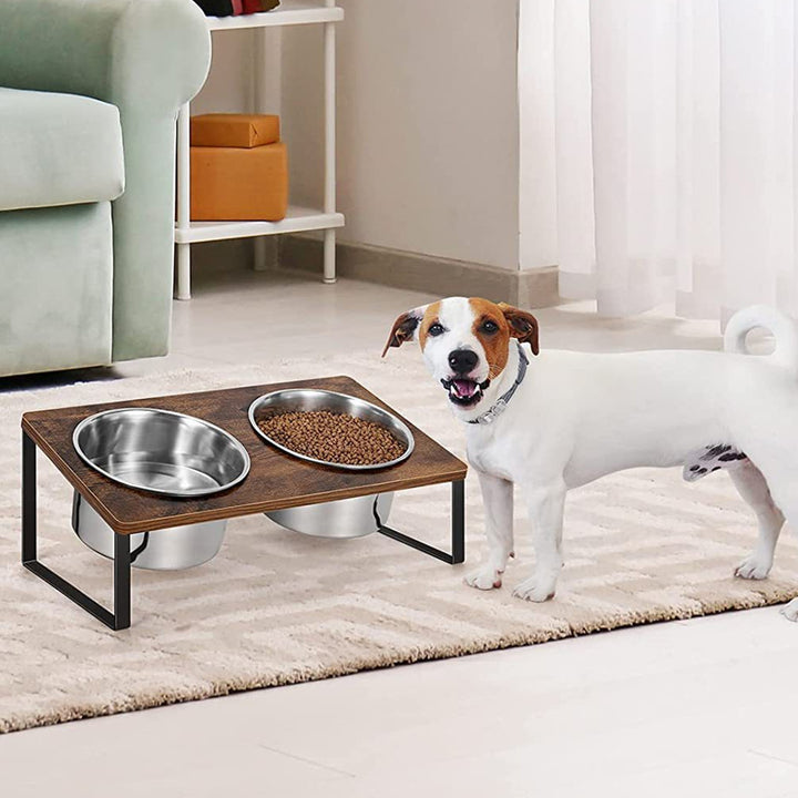 Log Pet Iron Wood Combined Feeding Bowl Rack