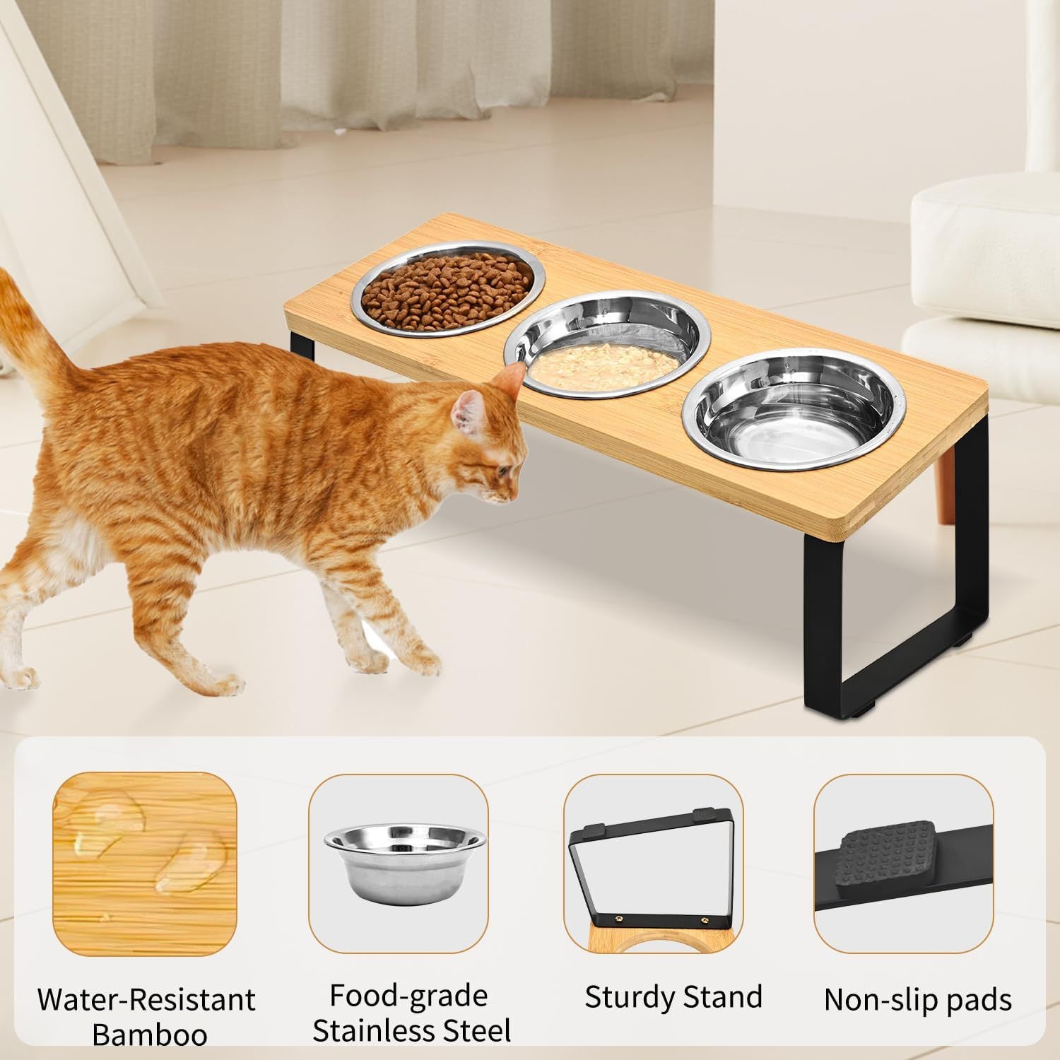 Log Pet Iron Wood Combined Feeding Bowl Rack