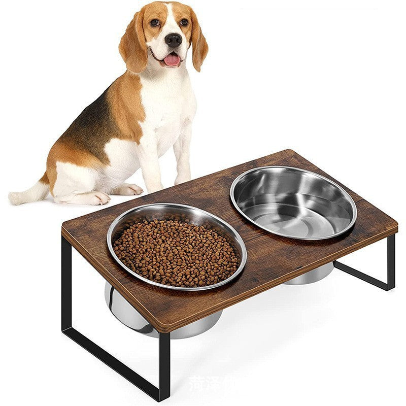 Log Pet Iron Wood Combined Feeding Bowl Rack