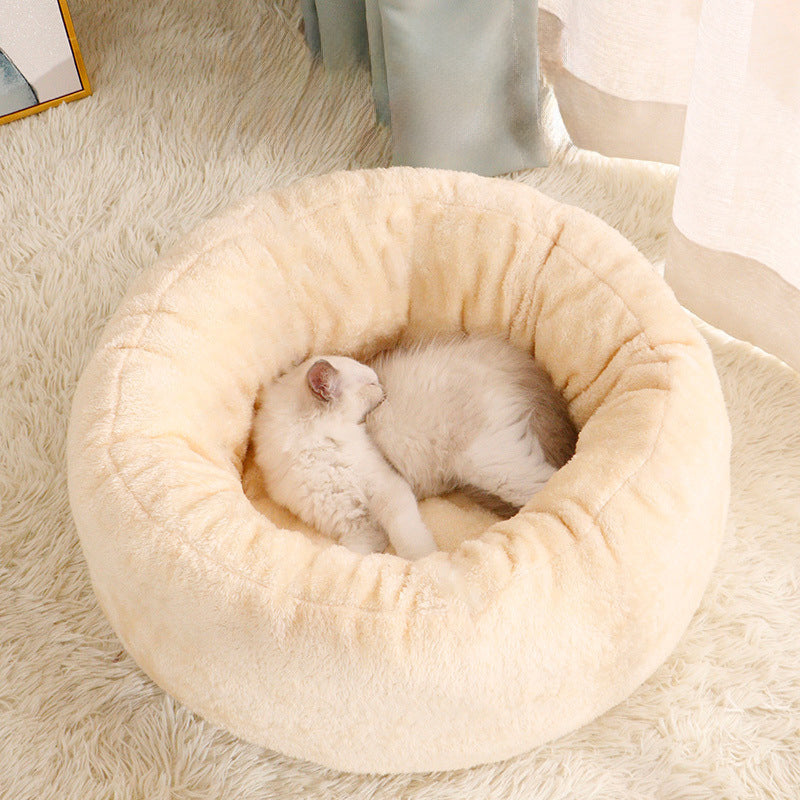 Pet Long Plush Donut Round Pet Bed