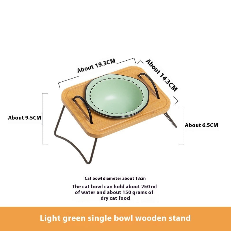 Pet Wooden Rack Multi-functional Ceramic Feeding Bowl