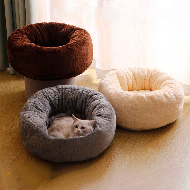 Pet Long Plush Donut Round Pet Bed