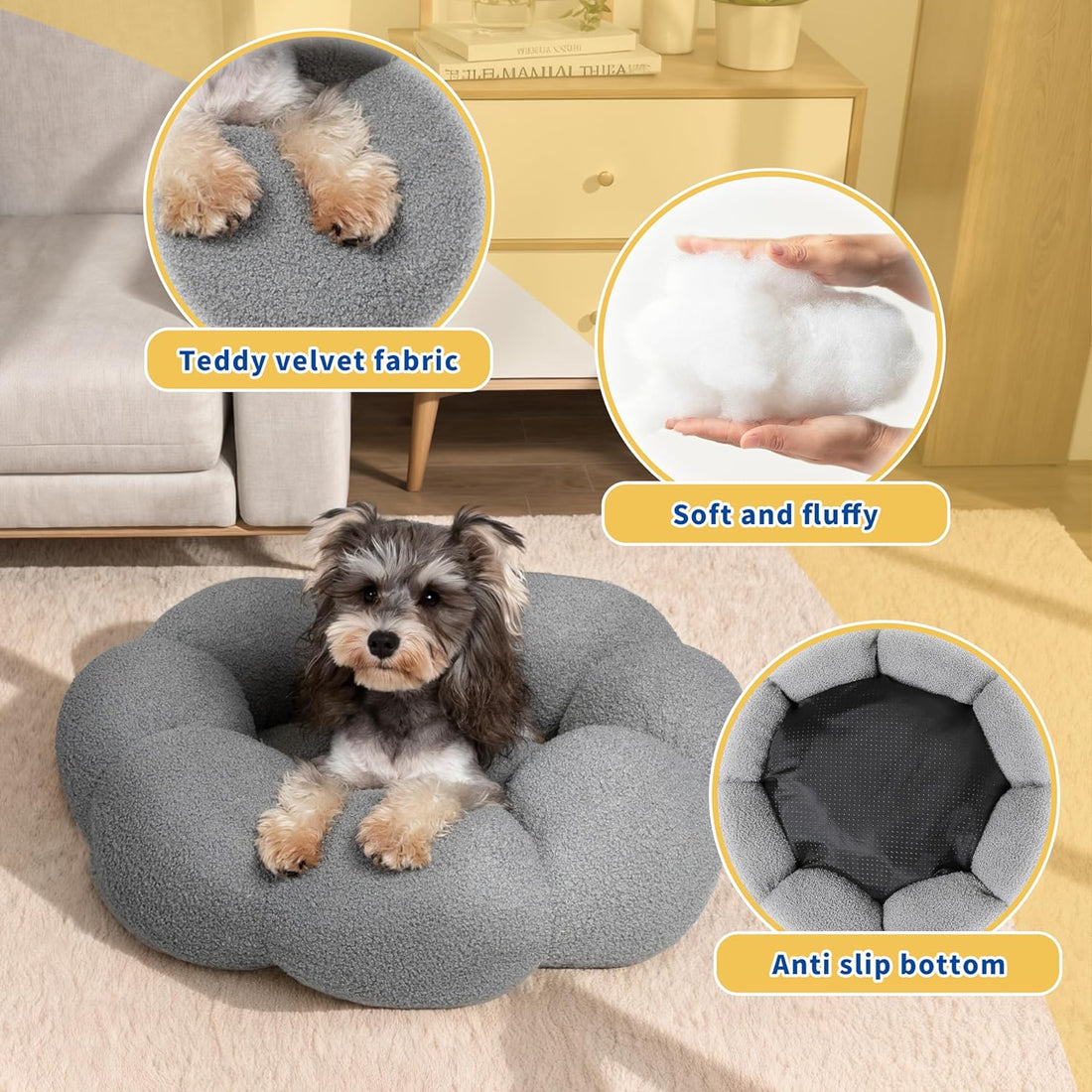 Calming Fluffy Flower Round Pet Bed