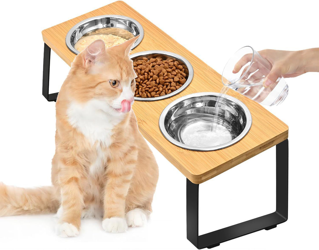 Log Pet Iron Wood Combined Feeding Bowl Rack