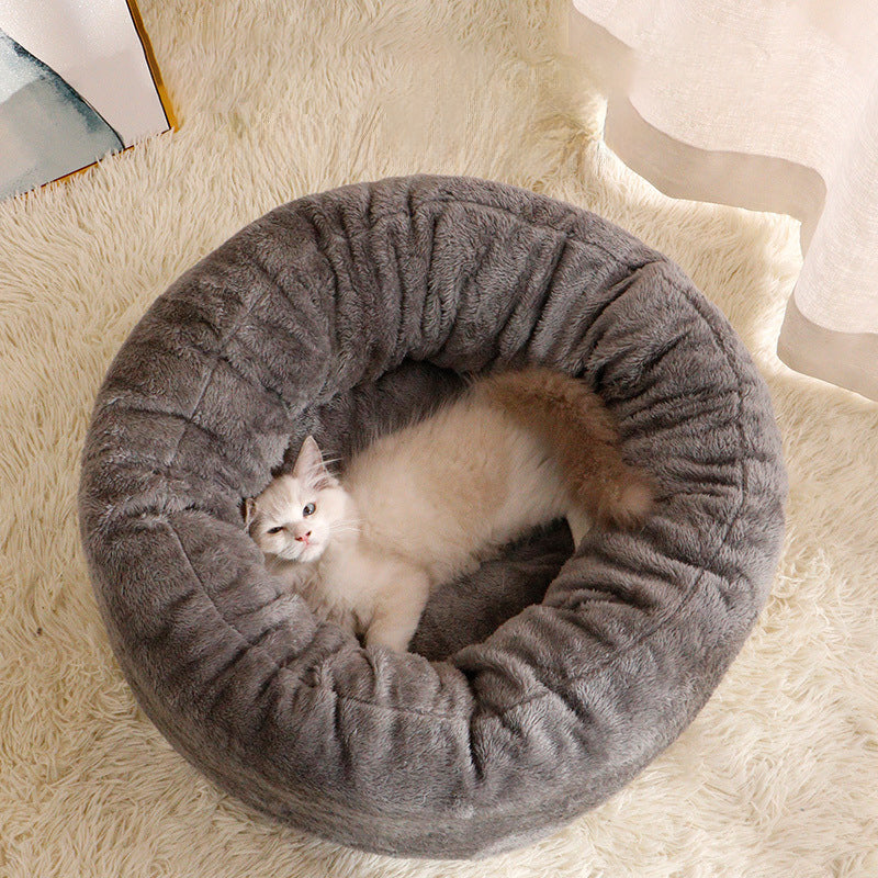 Pet Long Plush Donut Round Pet Bed