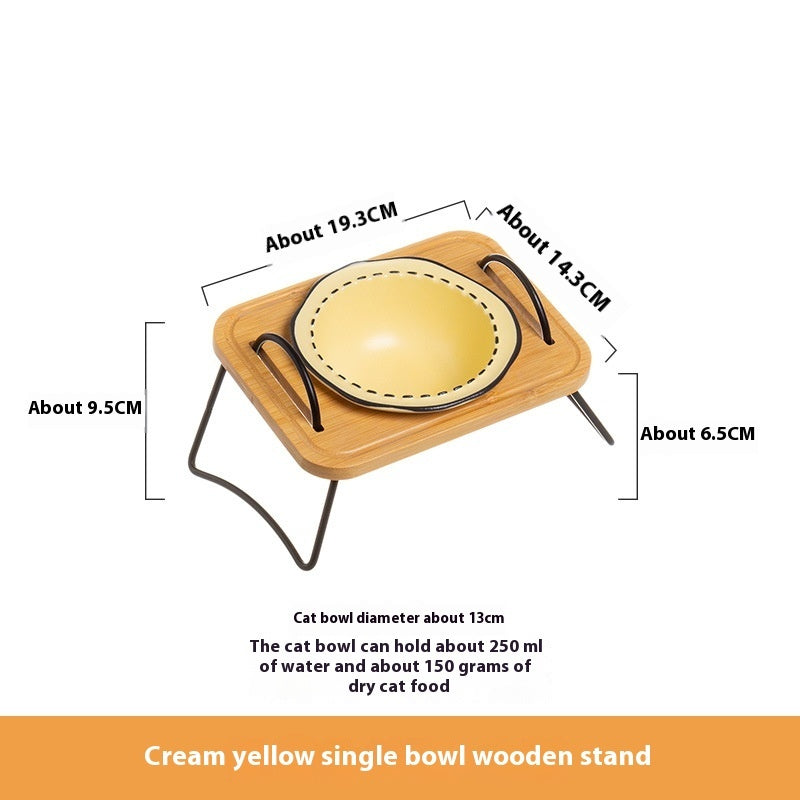 Pet Wooden Rack Multi-functional Ceramic Feeding Bowl