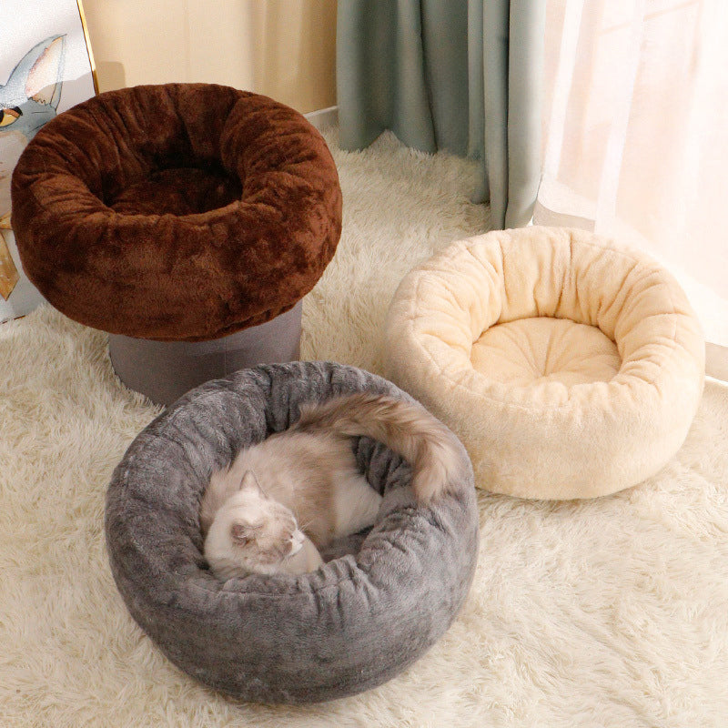 Pet Long Plush Donut Round Pet Bed