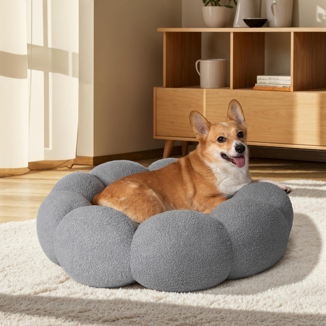 Calming Fluffy Flower Round Pet Bed