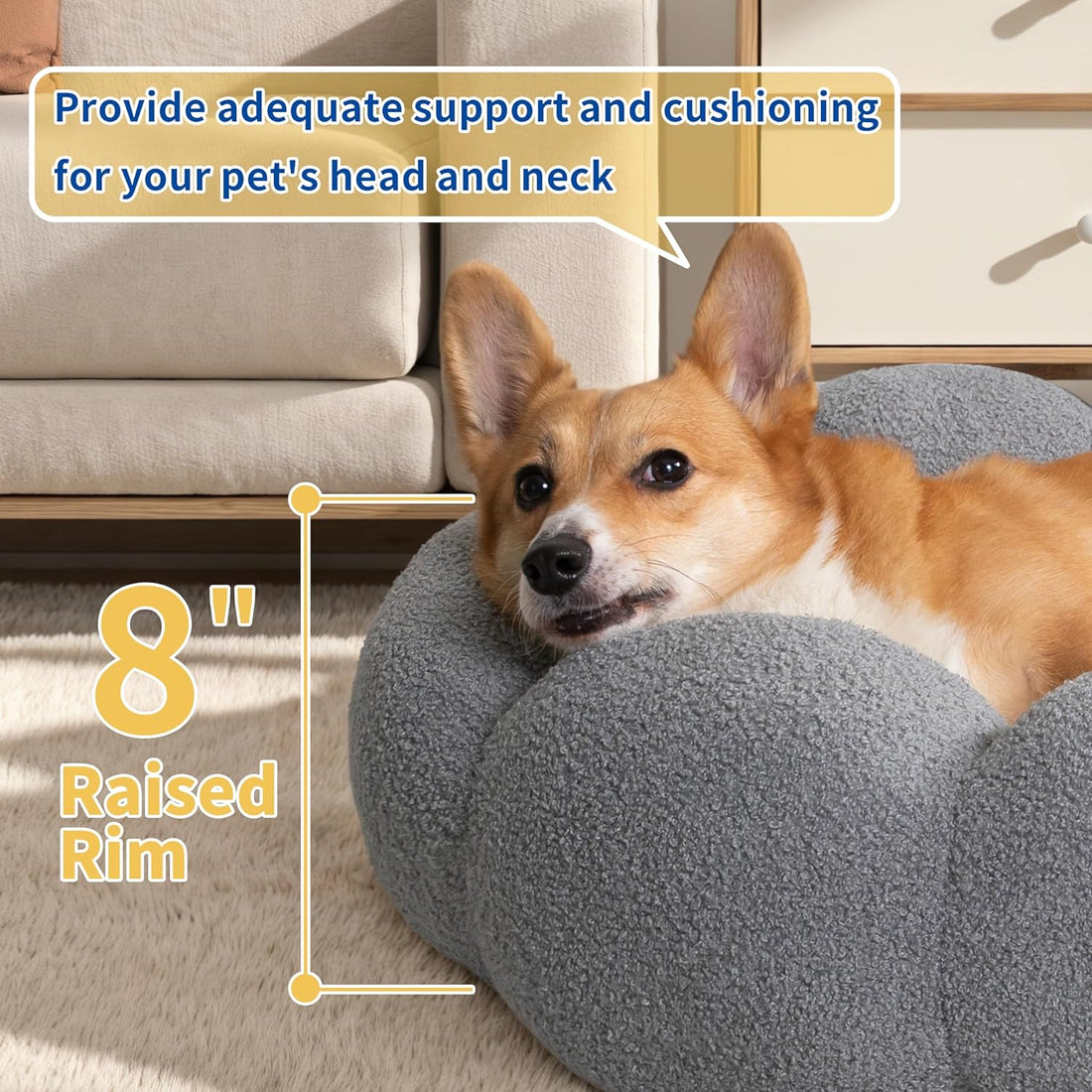 Calming Fluffy Flower Round Pet Bed