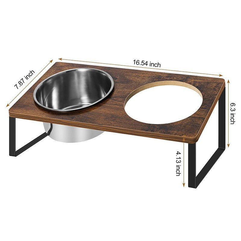 Log Pet Iron Wood Combined Feeding Bowl Rack