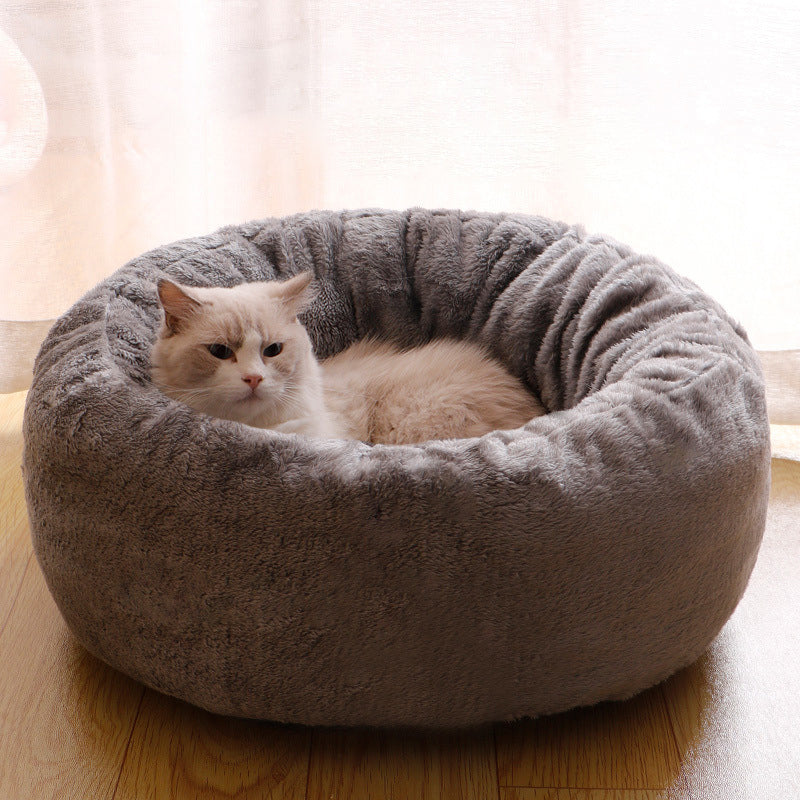 Pet Long Plush Donut Round Pet Bed